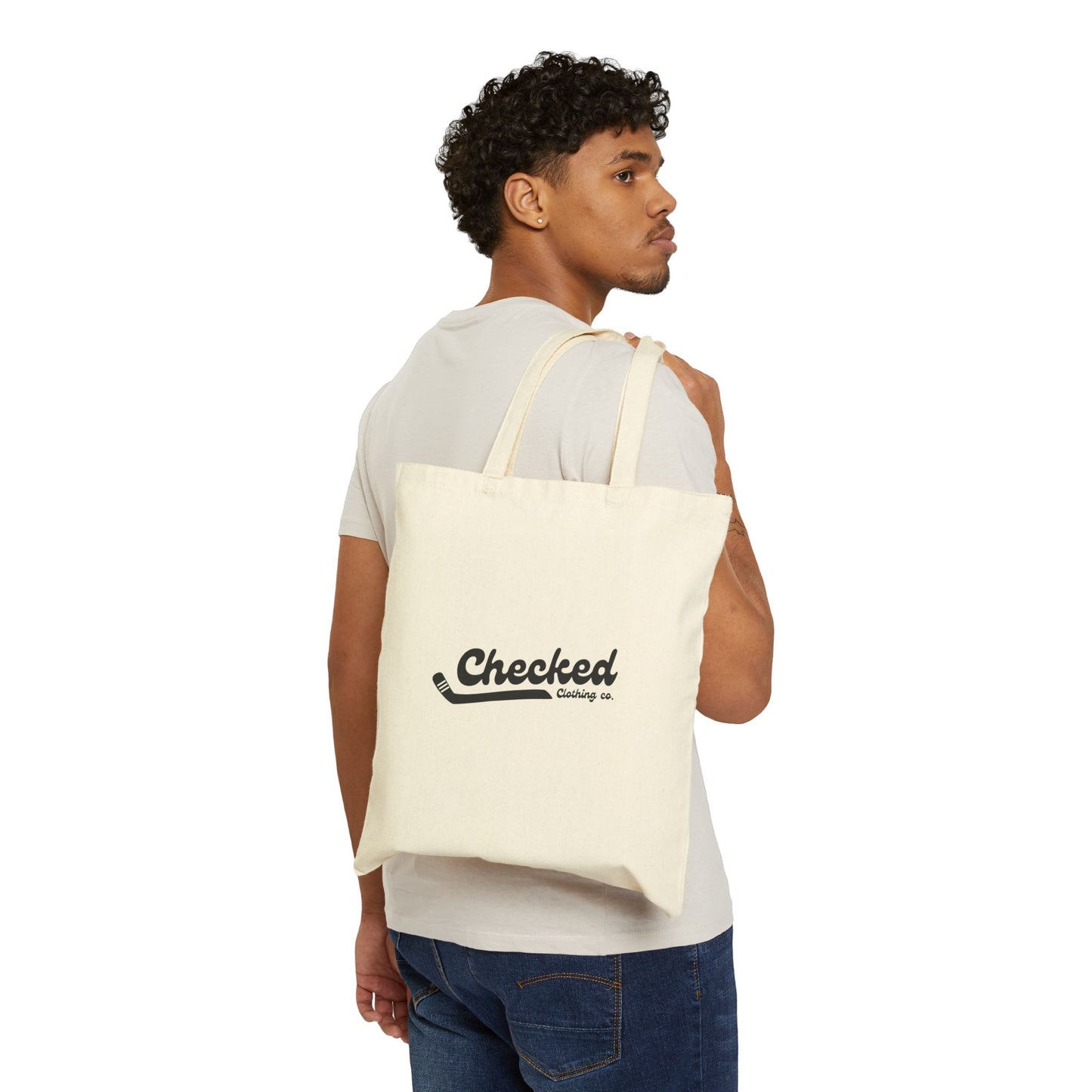 Checked Canvas Tote Bag